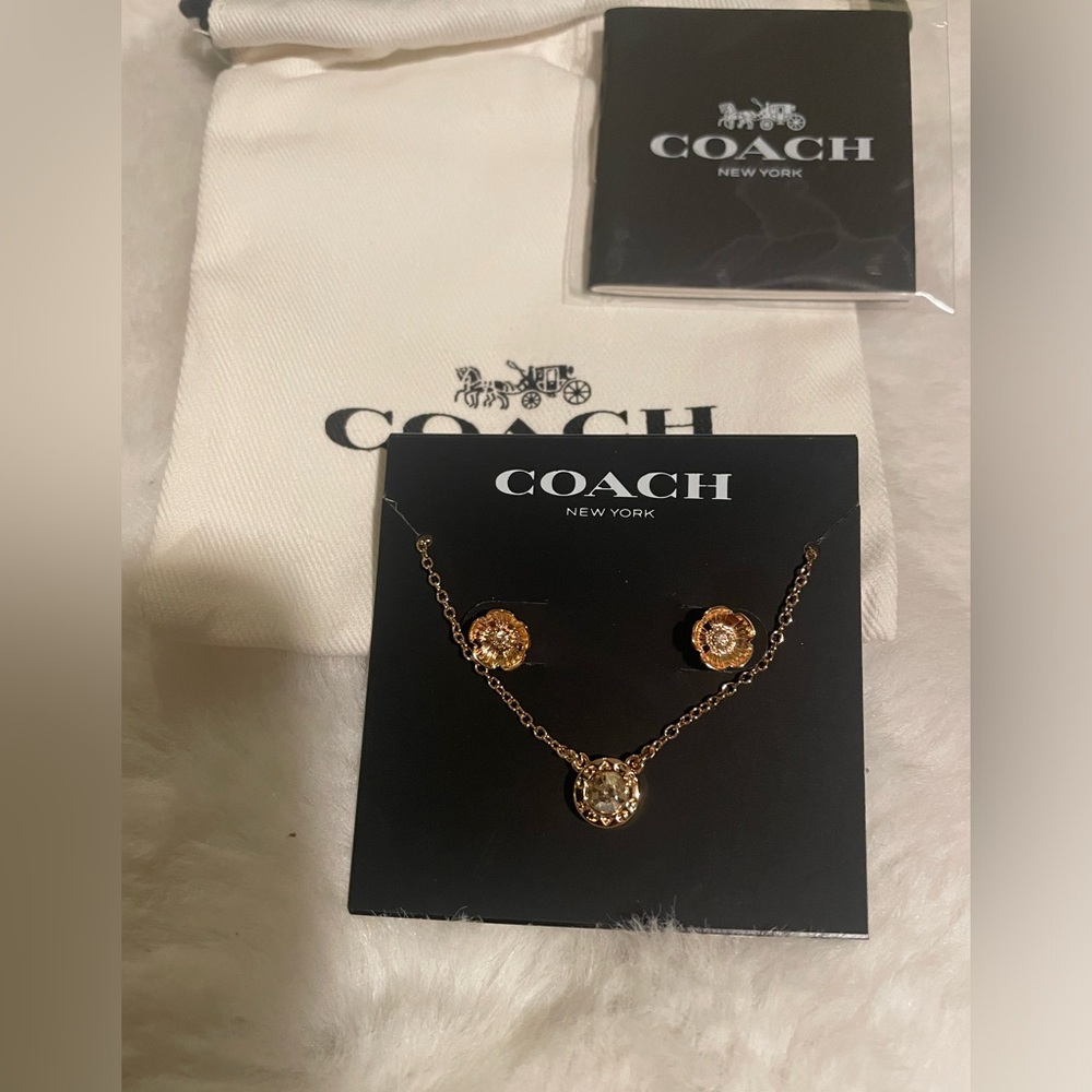Coach Open Circle Necklace and Tea Rose Stud Earrings - Picture 2 of 2